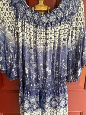 RAGA Navy and White Printed Off-Shoulder Jumpsuit